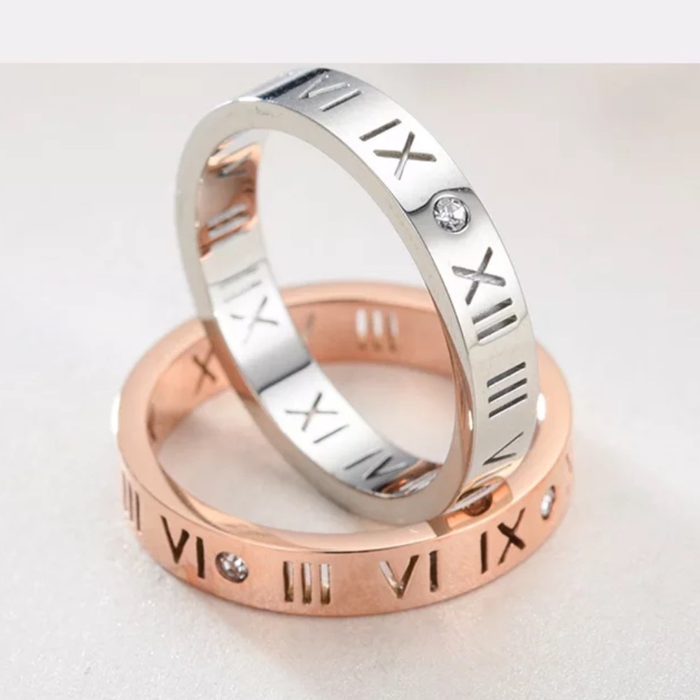 Roman numeral ring with gem all around